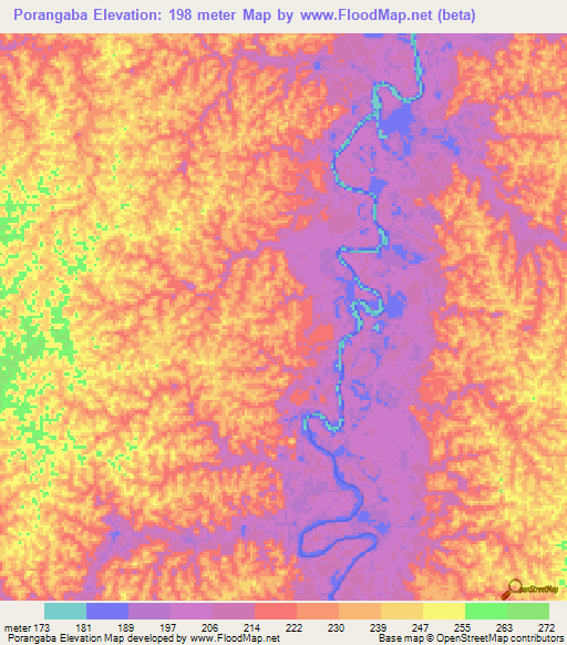 Porangaba,Brazil Elevation Map