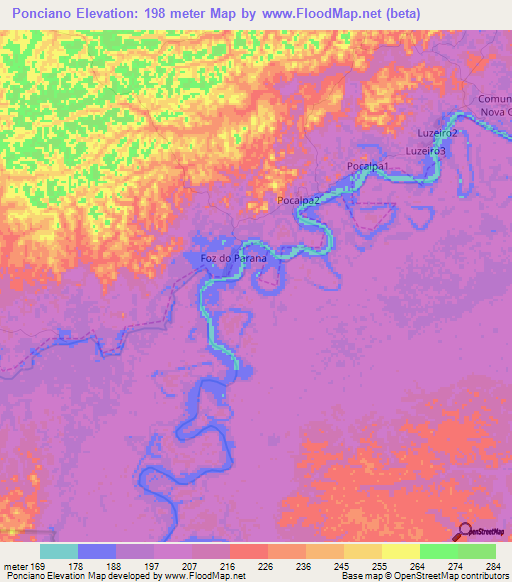 Ponciano,Brazil Elevation Map