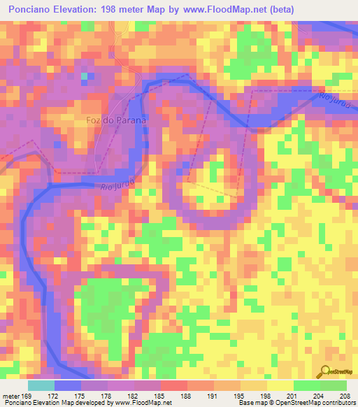 Ponciano,Brazil Elevation Map