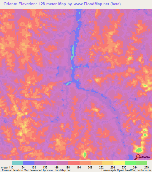 Oriente,Brazil Elevation Map