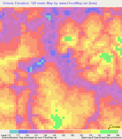 Oriente,Brazil Elevation Map