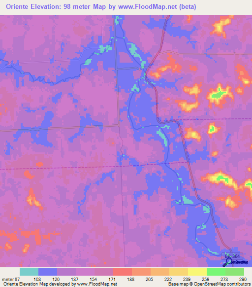 Oriente,Brazil Elevation Map