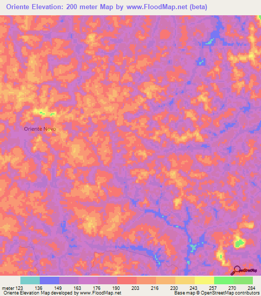 Oriente,Brazil Elevation Map