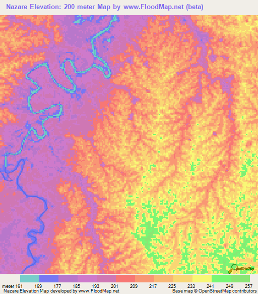 Nazare,Brazil Elevation Map