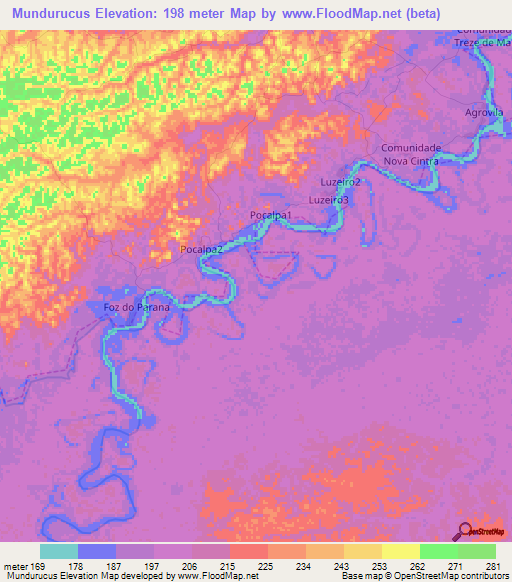 Mundurucus,Brazil Elevation Map