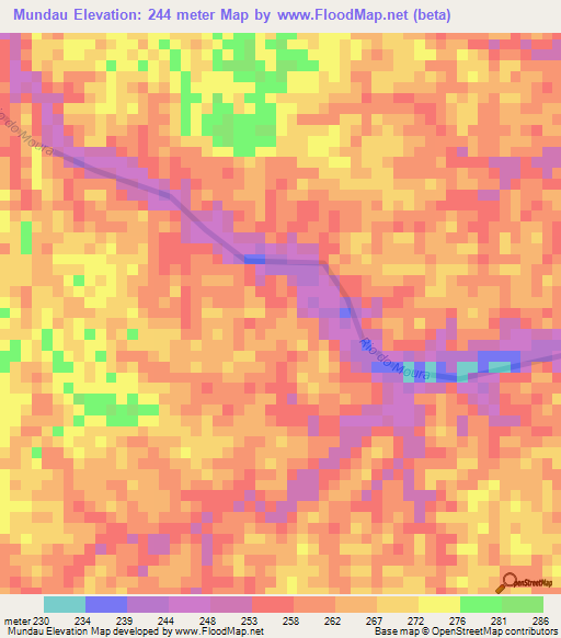 Mundau,Brazil Elevation Map