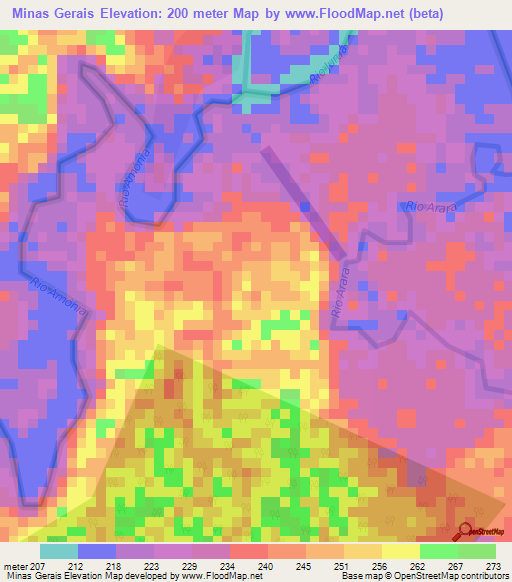 Minas Gerais,Brazil Elevation Map