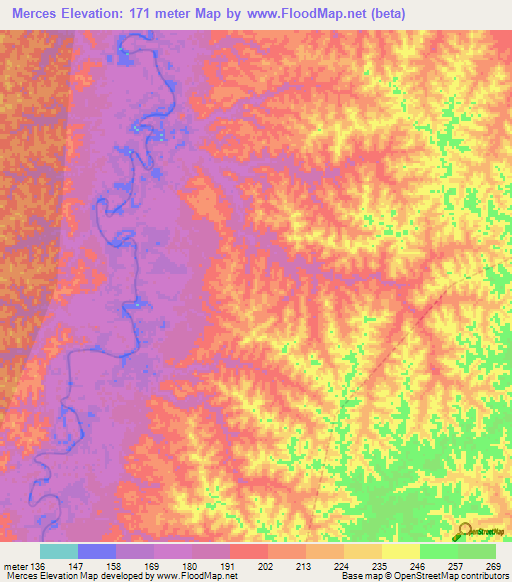 Merces,Brazil Elevation Map