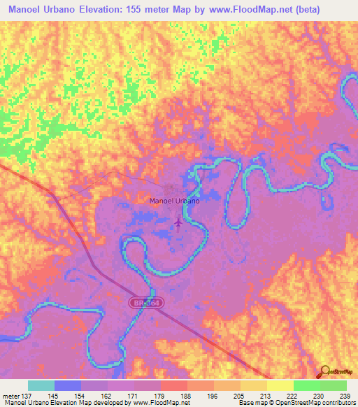 Manoel Urbano,Brazil Elevation Map