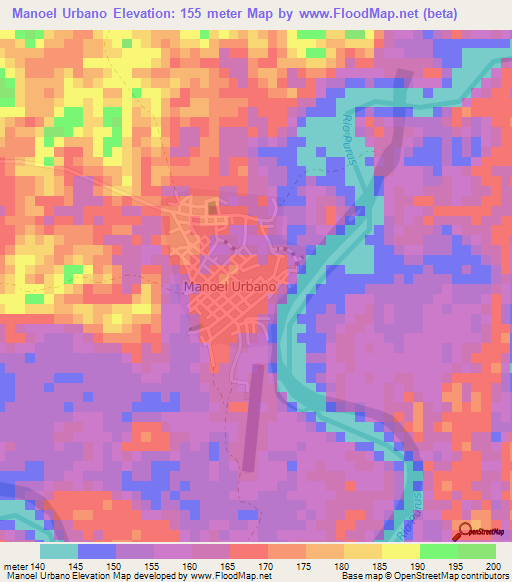 Manoel Urbano,Brazil Elevation Map