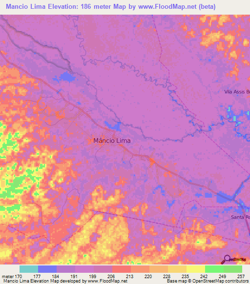 Mancio Lima,Brazil Elevation Map