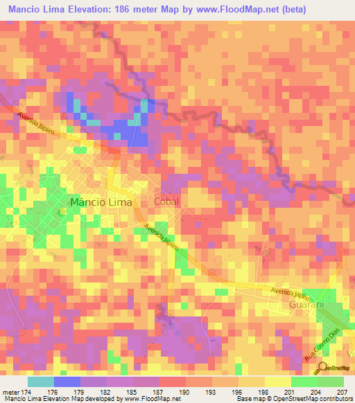 Mancio Lima,Brazil Elevation Map