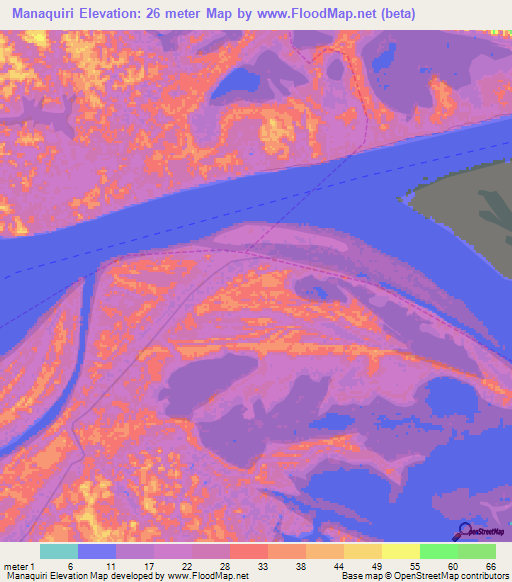 Manaquiri,Brazil Elevation Map