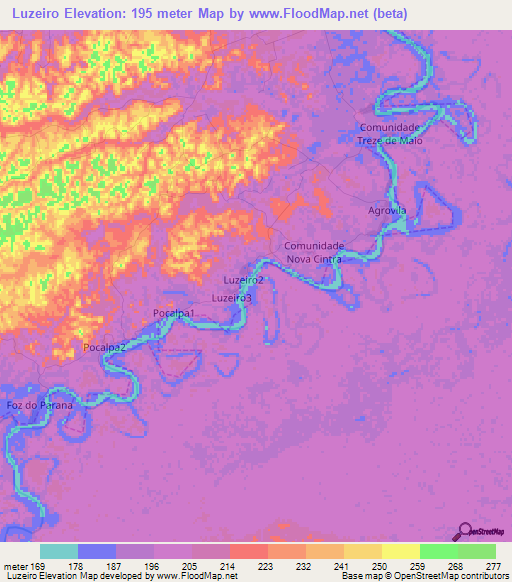 Luzeiro,Brazil Elevation Map