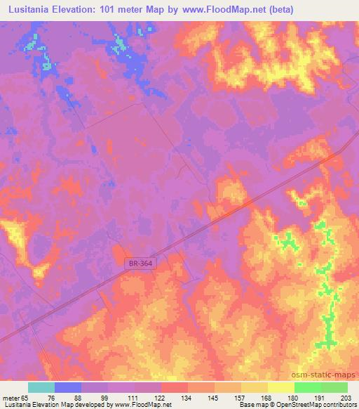 Lusitania,Brazil Elevation Map