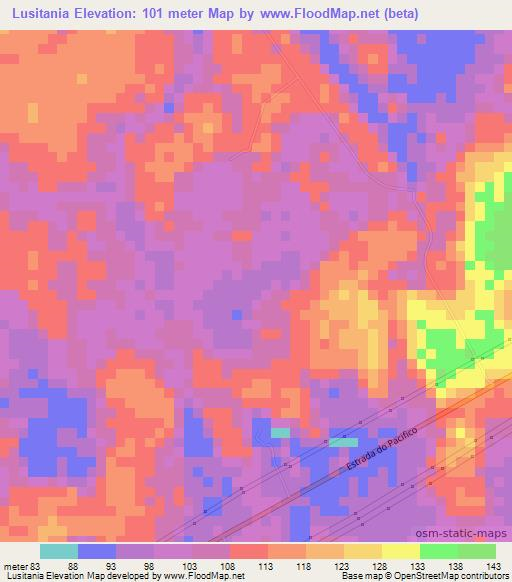 Lusitania,Brazil Elevation Map