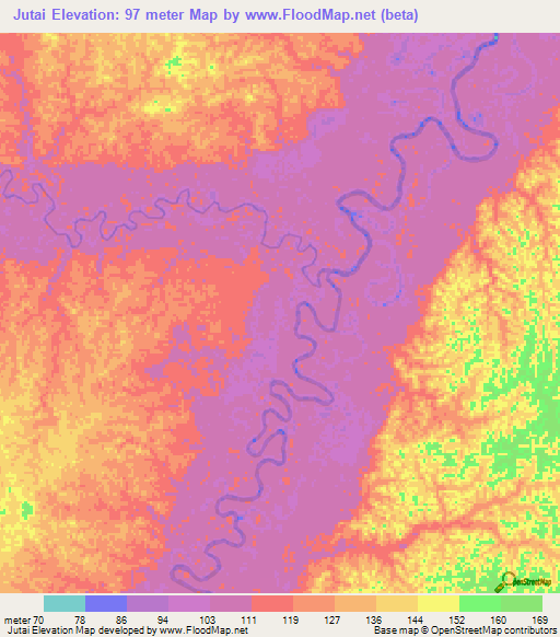 Jutai,Brazil Elevation Map