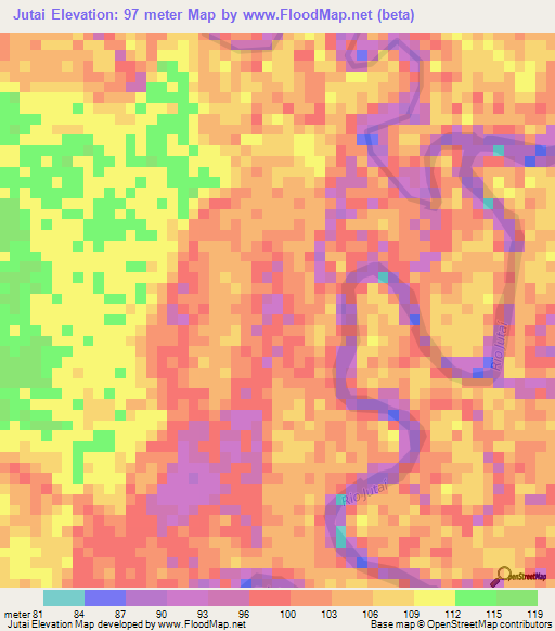 Jutai,Brazil Elevation Map