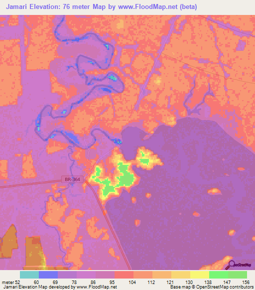 Jamari,Brazil Elevation Map