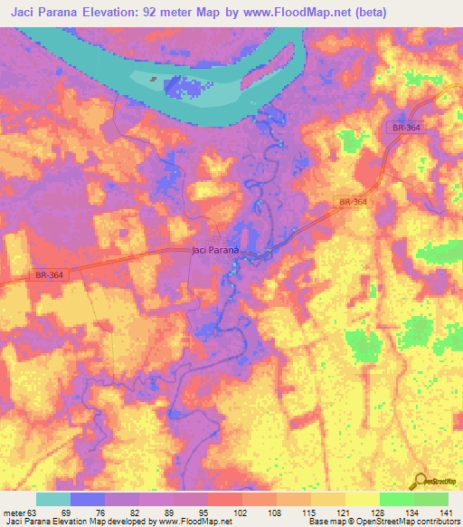 Jaci Parana,Brazil Elevation Map