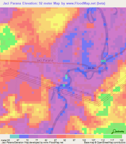 Jaci Parana,Brazil Elevation Map