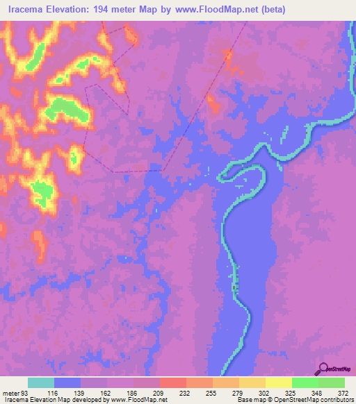 Iracema,Brazil Elevation Map