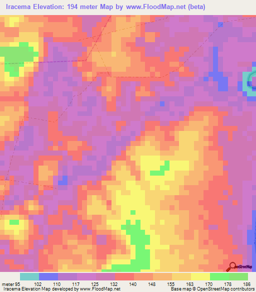 Iracema,Brazil Elevation Map