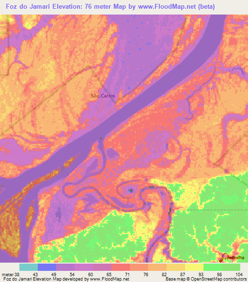 Foz do Jamari,Brazil Elevation Map