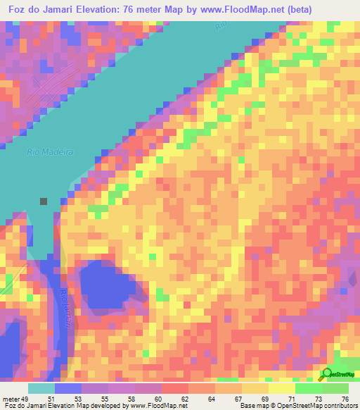 Foz do Jamari,Brazil Elevation Map