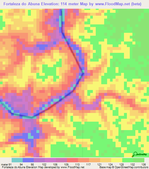 Fortaleza do Abuna,Brazil Elevation Map