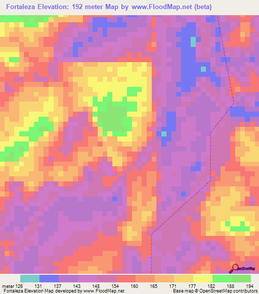 Fortaleza,Brazil Elevation Map