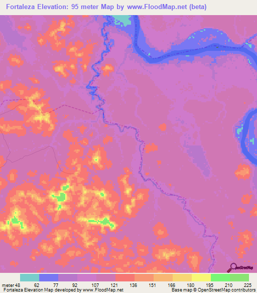 Fortaleza,Brazil Elevation Map