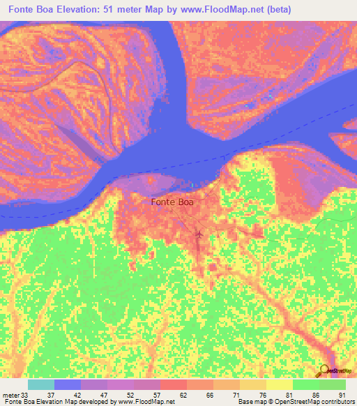 Fonte Boa,Brazil Elevation Map