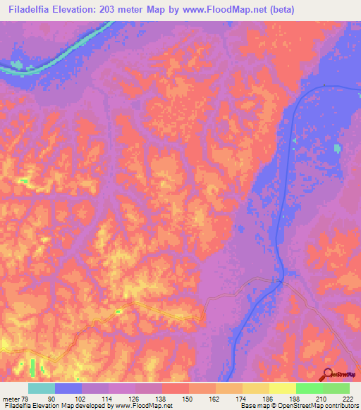 Filadelfia,Brazil Elevation Map