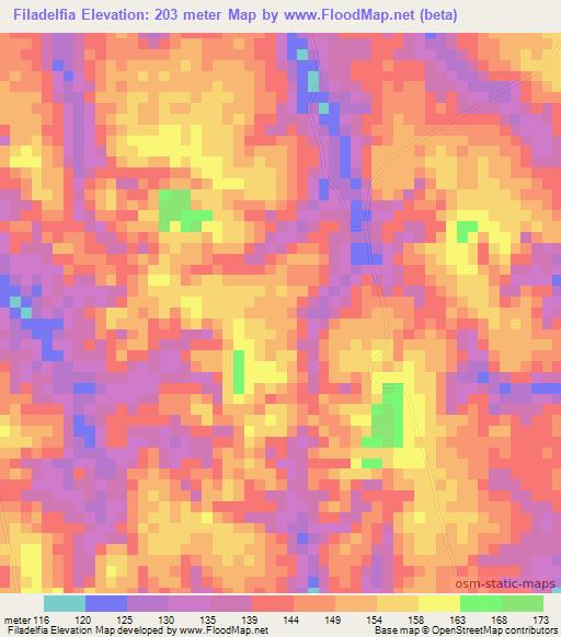 Filadelfia,Brazil Elevation Map