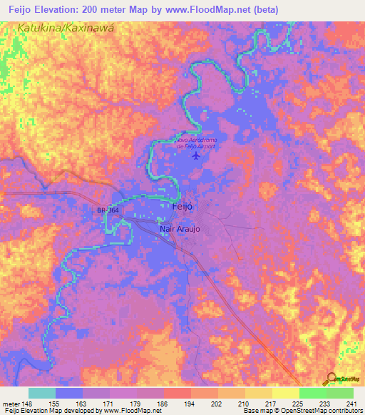 Feijo,Brazil Elevation Map