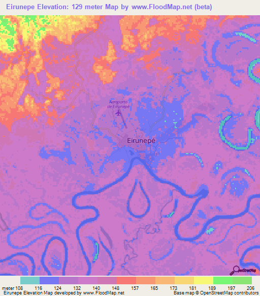 Eirunepe,Brazil Elevation Map