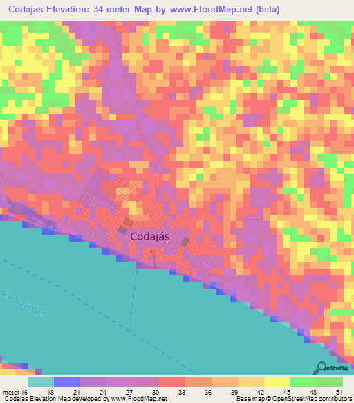 Codajas,Brazil Elevation Map