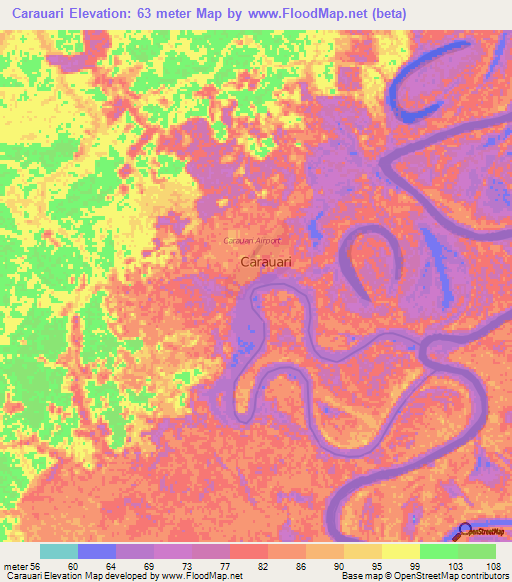 Carauari,Brazil Elevation Map