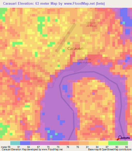 Carauari,Brazil Elevation Map