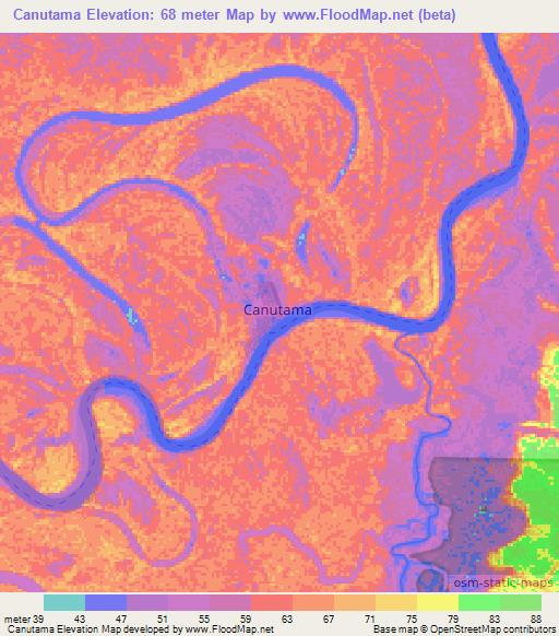 Canutama,Brazil Elevation Map