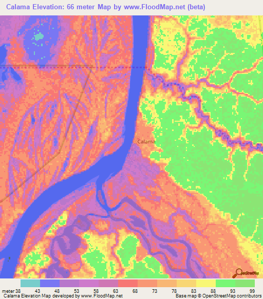 Calama,Brazil Elevation Map