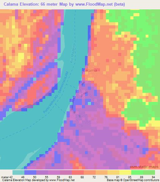 Calama,Brazil Elevation Map