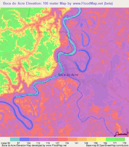 Boca do Acre,Brazil Elevation Map