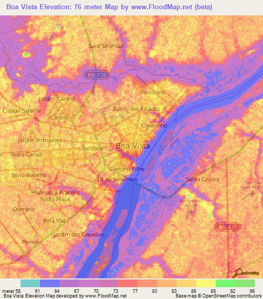 Boa Vista,Brazil Elevation Map