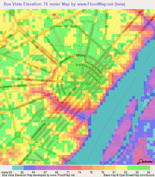 Boa Vista,Brazil Elevation Map