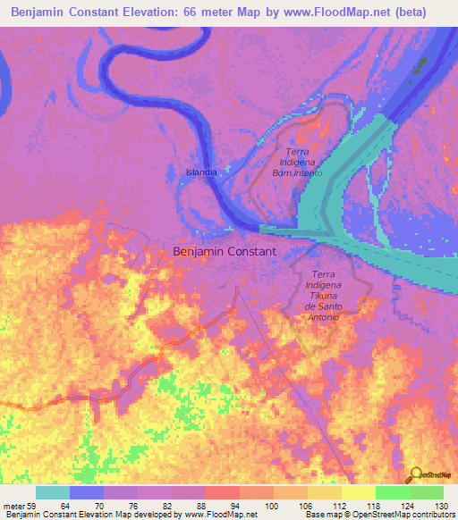 Benjamin Constant,Brazil Elevation Map