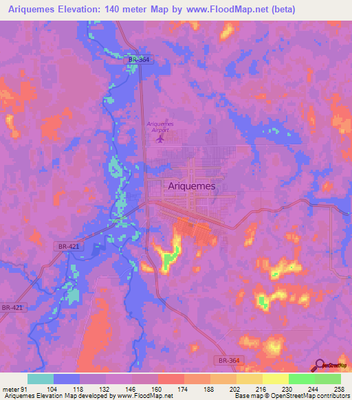 Ariquemes,Brazil Elevation Map