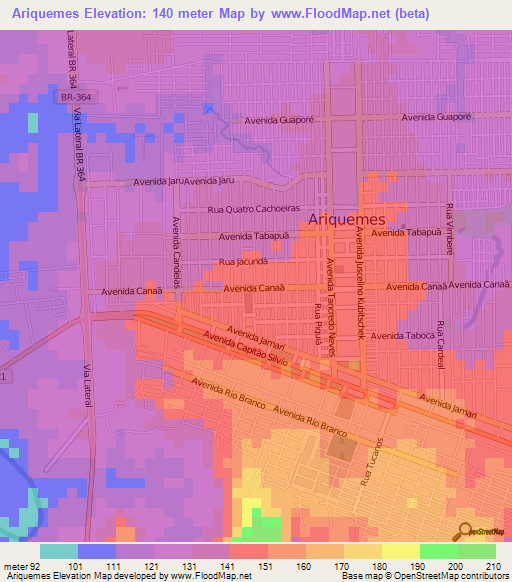 Ariquemes,Brazil Elevation Map