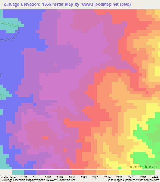 Zuluaga,Colombia Elevation Map